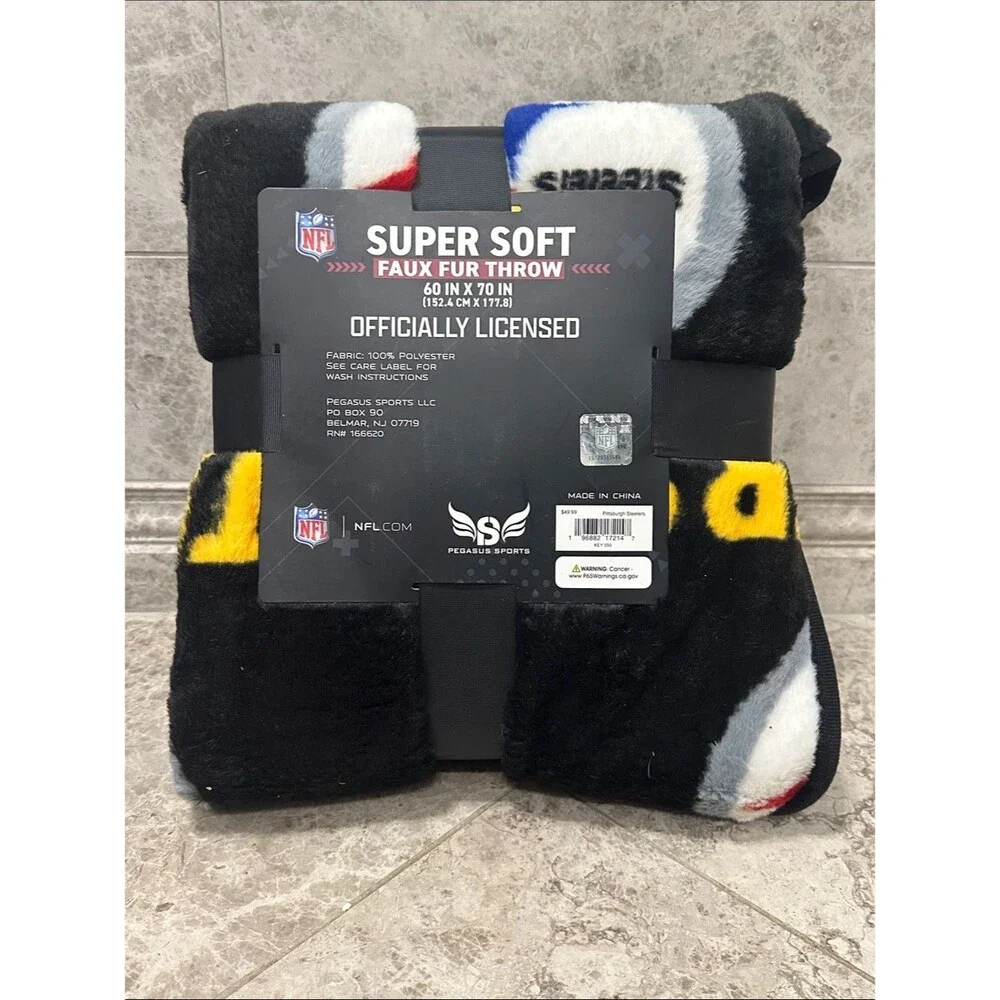 NFL Pittsburgh Steelers Football Throw Blanket NEW 60” X 70” Faux Fur Soft Black
